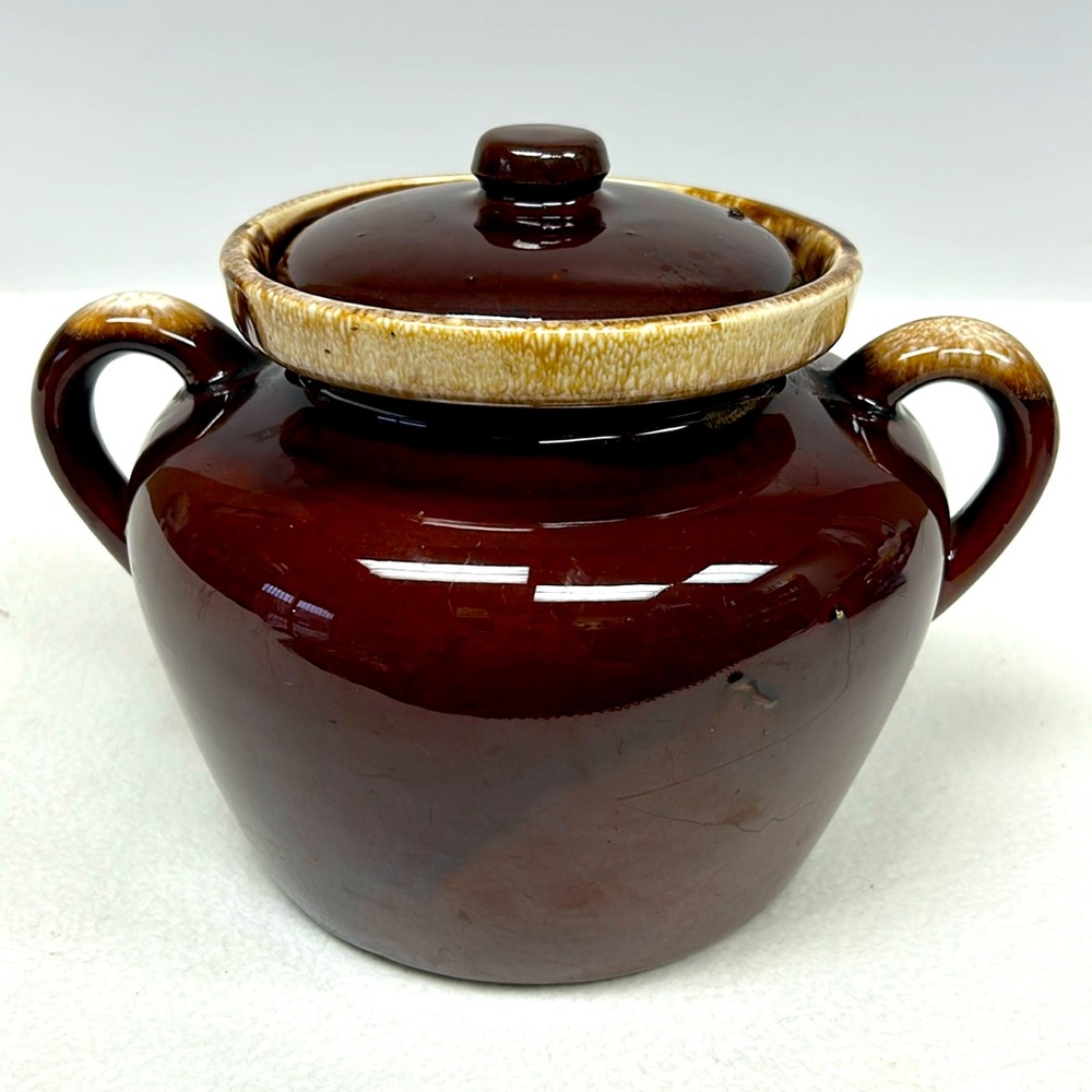 - Vintage 1242  brown drip glaze McCoy Pottery ceramic bean pot